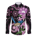 Personalised Australia Boronia And Malurus Cyaneus Long Sleeve Button Shirt Aboriginal Art