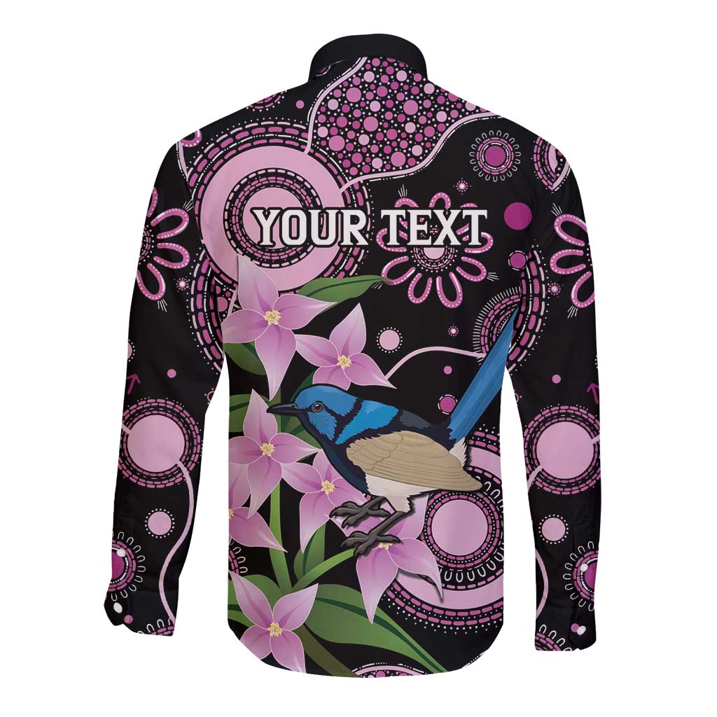 Personalised Australia Boronia And Malurus Cyaneus Long Sleeve Button Shirt Aboriginal Art