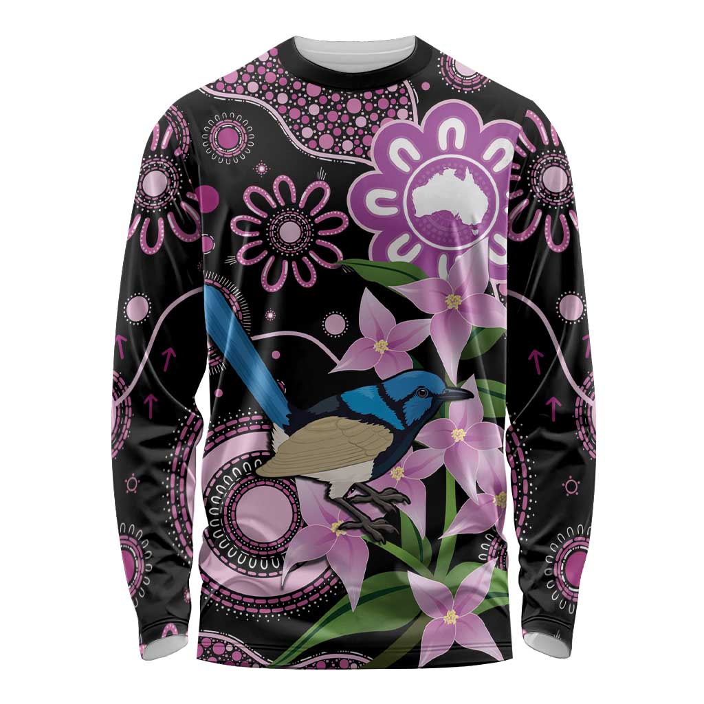 Personalised Australia Boronia And Malurus Cyaneus Long Sleeve Shirt Aboriginal Art
