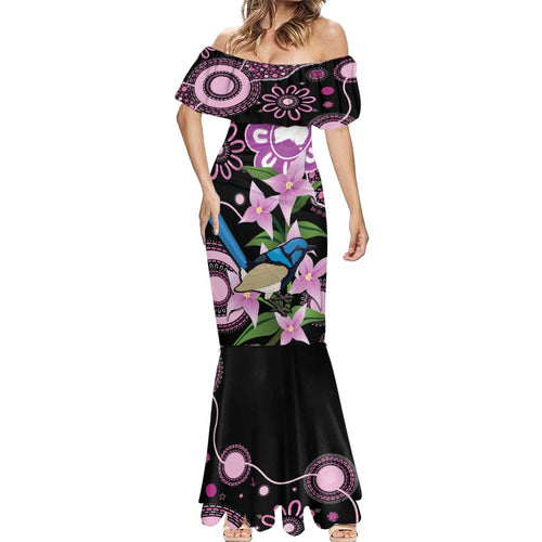 Personalised Australia Boronia And Malurus Cyaneus Mermaid Dress Aboriginal Art