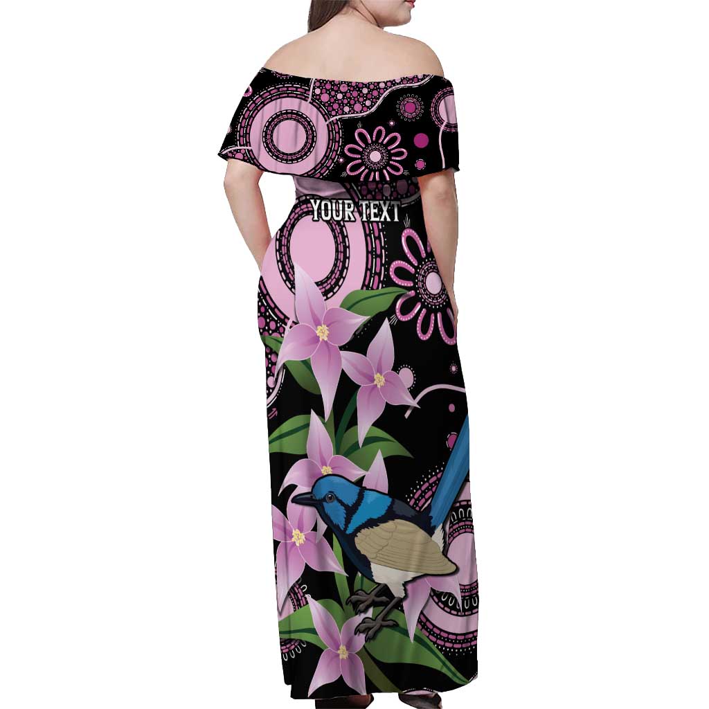 Personalised Australia Boronia And Malurus Cyaneus Off Shoulder Maxi Dress Aboriginal Art