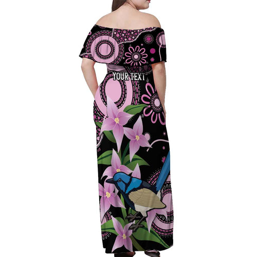 Personalised Australia Boronia And Malurus Cyaneus Off Shoulder Maxi Dress Aboriginal Art