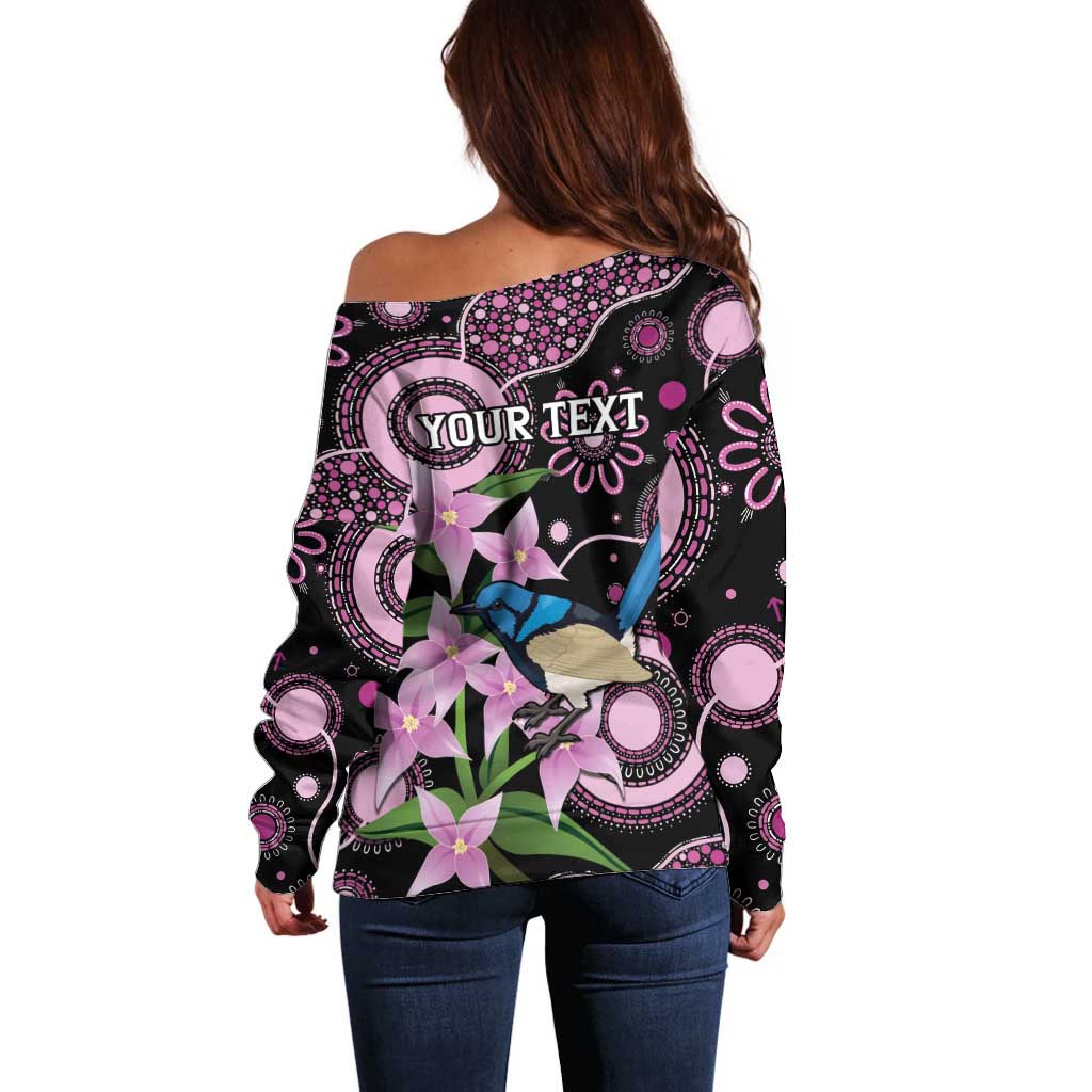 Personalised Australia Boronia And Malurus Cyaneus Off Shoulder Sweater Aboriginal Art