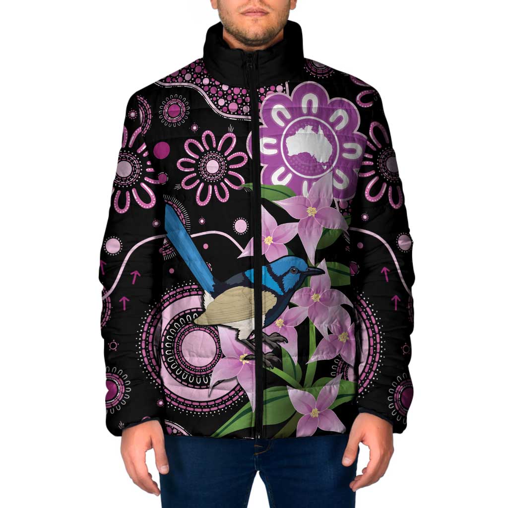 Personalised Australia Boronia And Malurus Cyaneus Padded Jacket Aboriginal Art - Aussie Hoodie