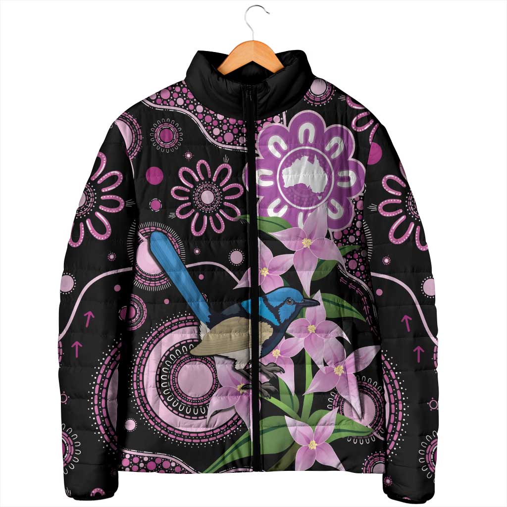 Personalised Australia Boronia And Malurus Cyaneus Padded Jacket Aboriginal Art - Aussie Hoodie