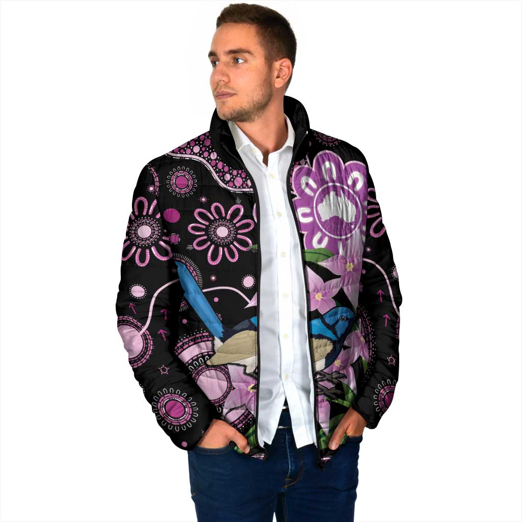 Personalised Australia Boronia And Malurus Cyaneus Padded Jacket Aboriginal Art - Aussie Hoodie