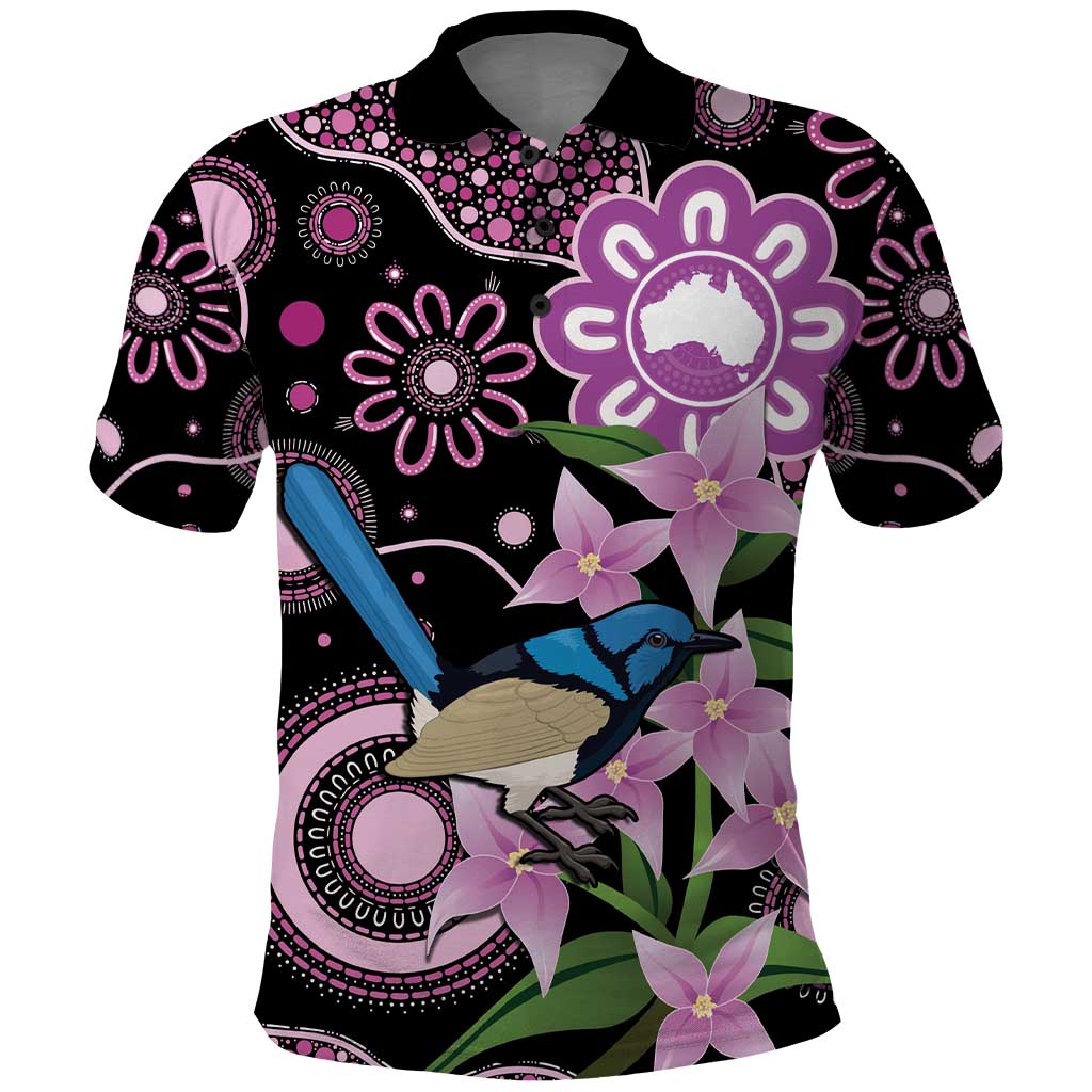 Personalised Australia Boronia And Malurus Cyaneus Polo Shirt Aboriginal Art
