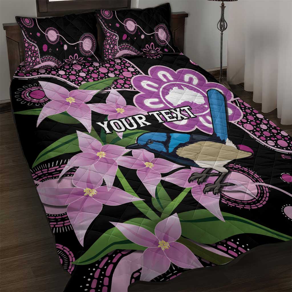 Personalised Australia Boronia And Malurus Cyaneus Quilt Bed Set Aboriginal Art