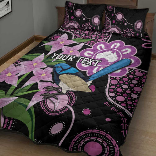 Personalised Australia Boronia And Malurus Cyaneus Quilt Bed Set Aboriginal Art