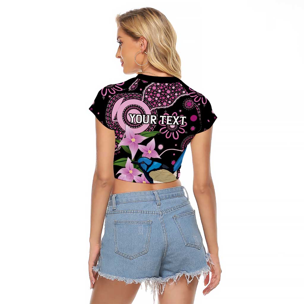 Personalised Australia Boronia And Malurus Cyaneus Raglan Cropped T Shirt Aboriginal Art