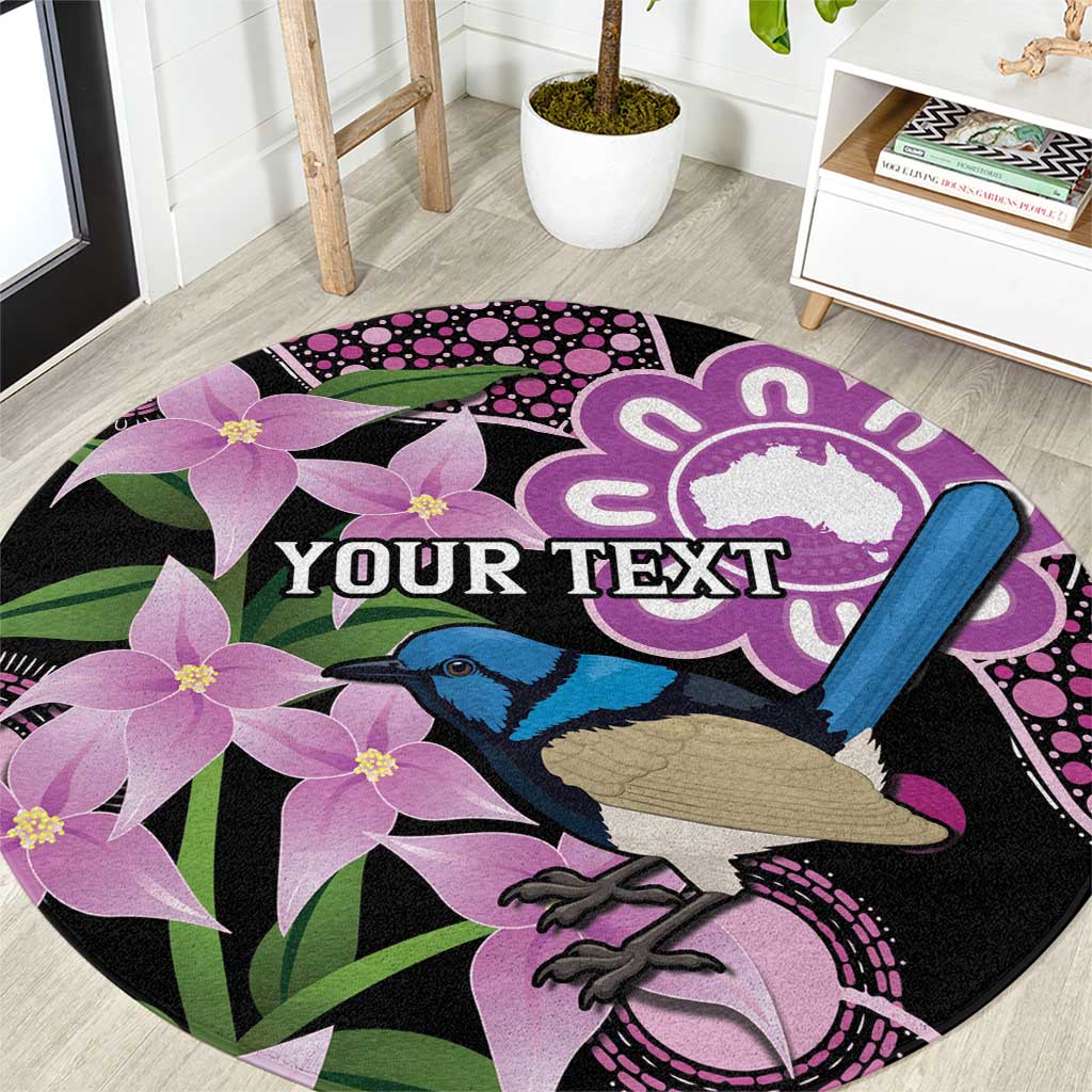 Personalised Australia Boronia And Malurus Cyaneus Round Carpet Aboriginal Art