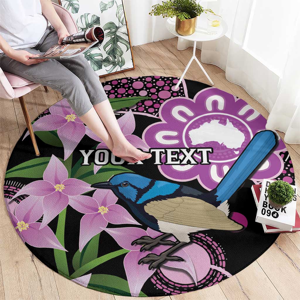 Personalised Australia Boronia And Malurus Cyaneus Round Carpet Aboriginal Art