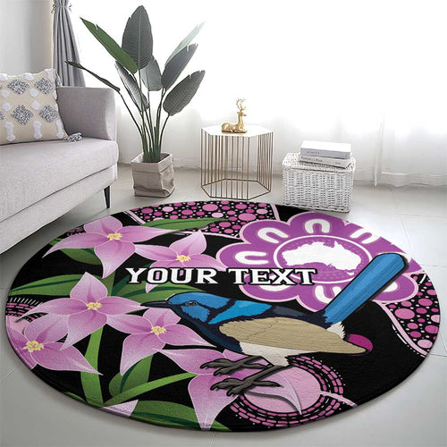 Personalised Australia Boronia And Malurus Cyaneus Round Carpet Aboriginal Art