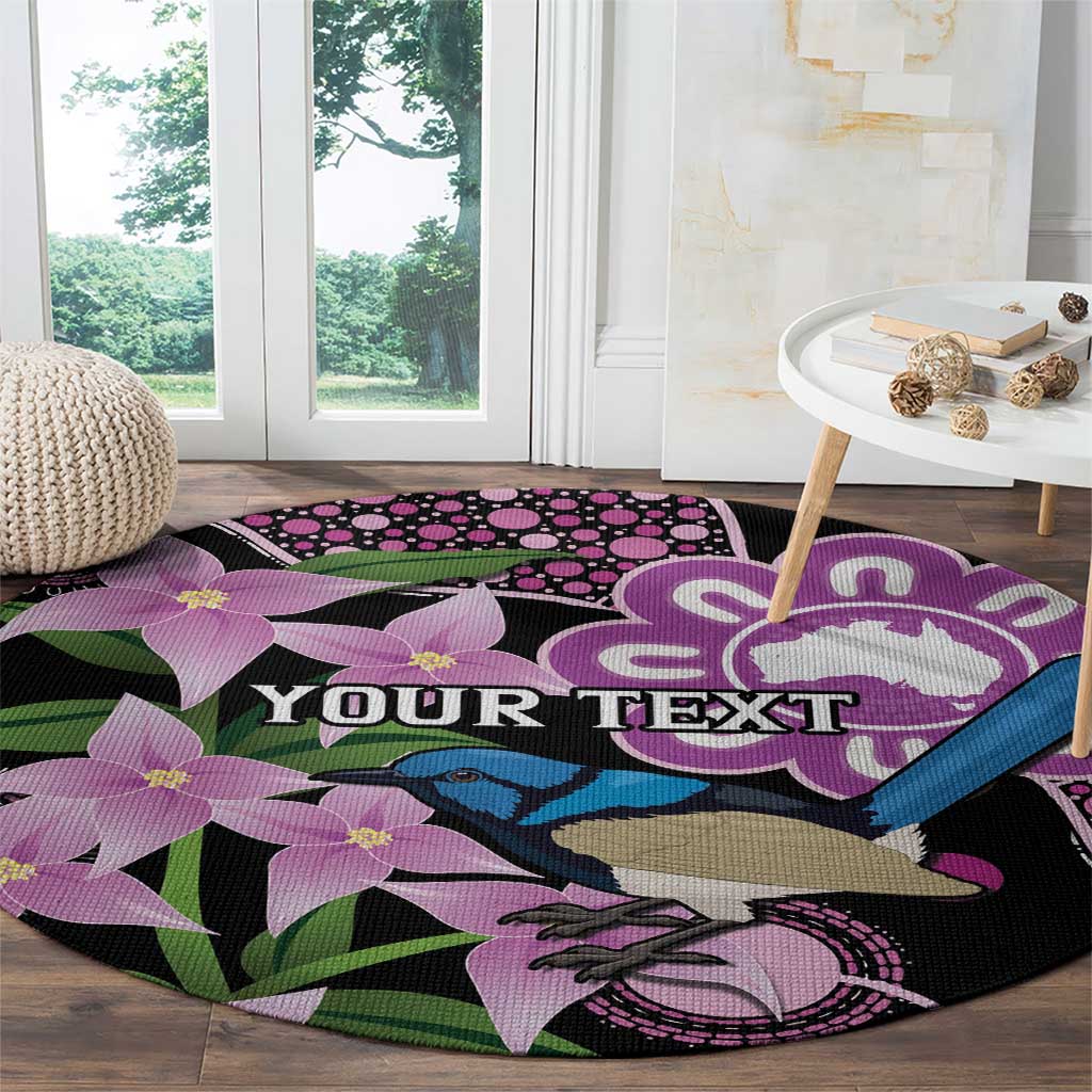 Personalised Australia Boronia And Malurus Cyaneus Round Carpet Aboriginal Art