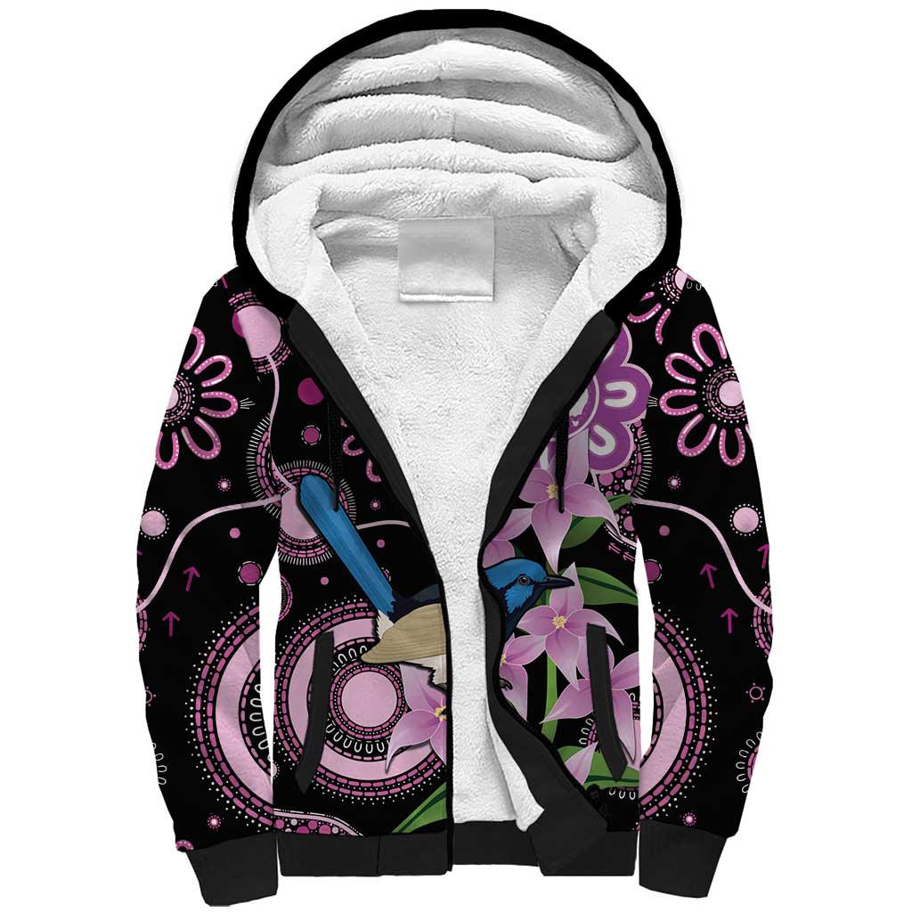 Personalised Australia Boronia And Malurus Cyaneus Sherpa Hoodie Aboriginal Art