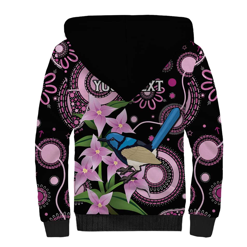 Personalised Australia Boronia And Malurus Cyaneus Sherpa Hoodie Aboriginal Art