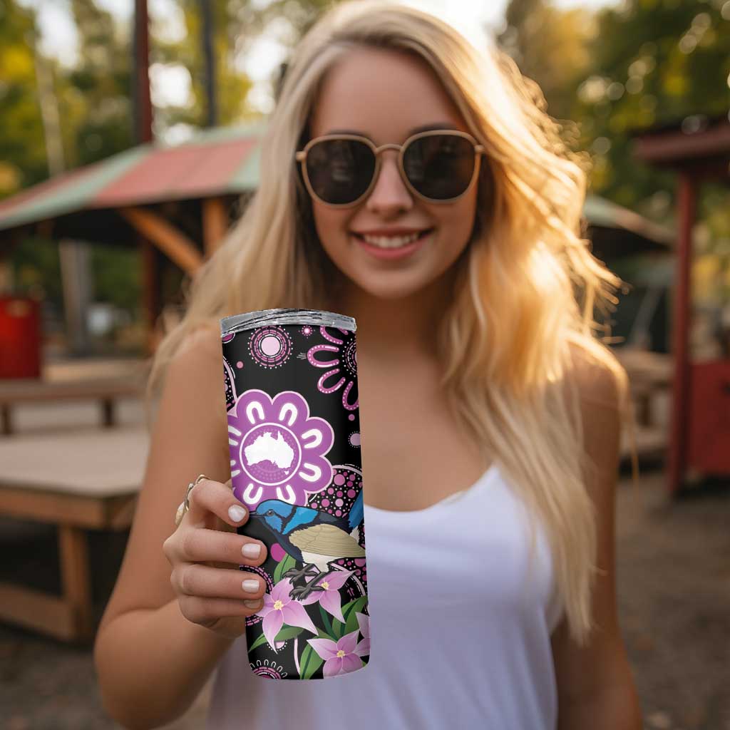 Personalised Australia Boronia And Malurus Cyaneus Skinny Tumbler Aboriginal Art