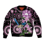 Personalised Australia Boronia And Malurus Cyaneus Sleeve Zip Bomber Jacket Aboriginal Art