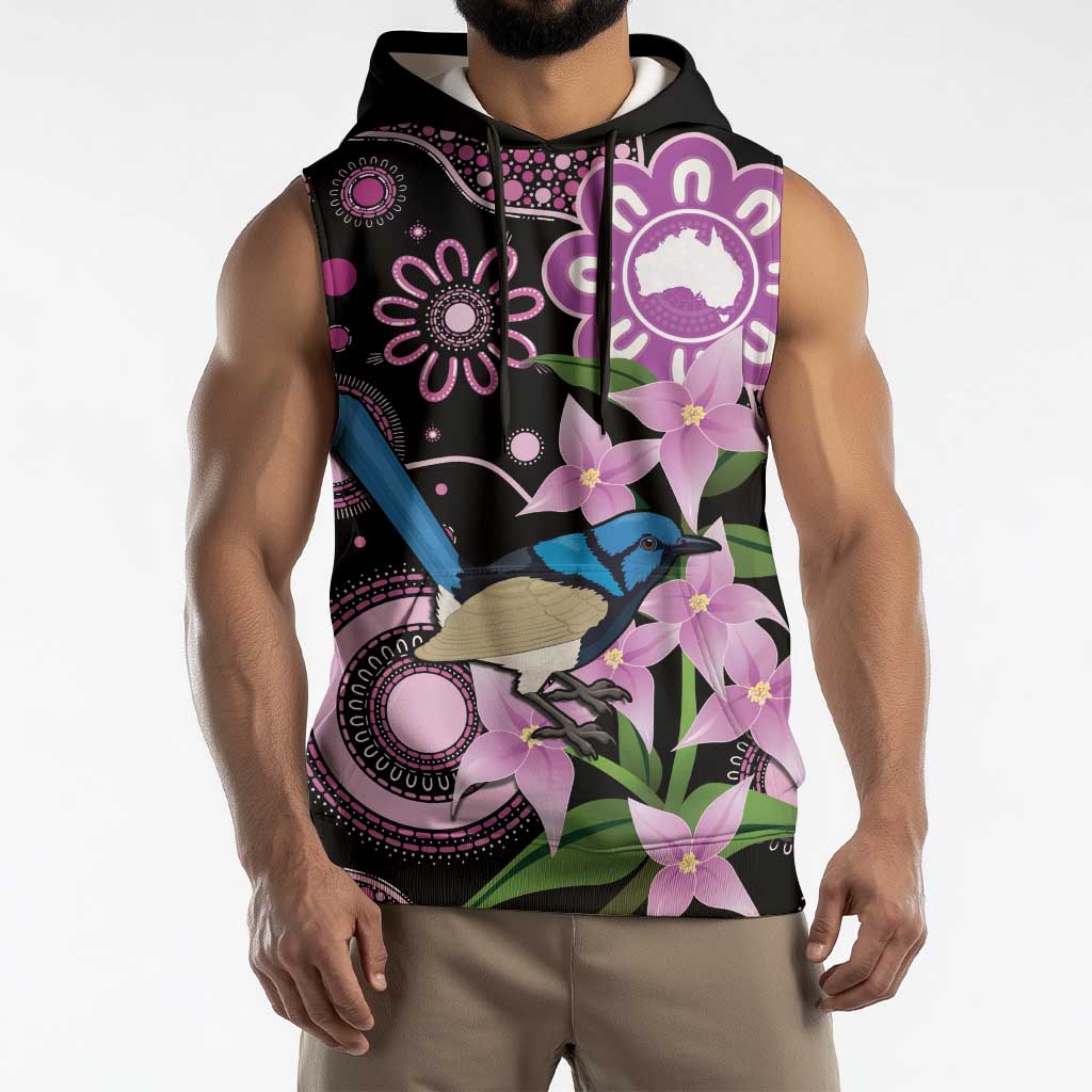 Personalised Australia Boronia And Malurus Cyaneus Sleeveless Hoodie Aboriginal Art - Aussie Hoodie