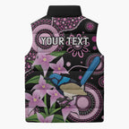 Personalised Australia Boronia And Malurus Cyaneus Sleeveless Puffer Jacket Aboriginal Art - Aussie Hoodie