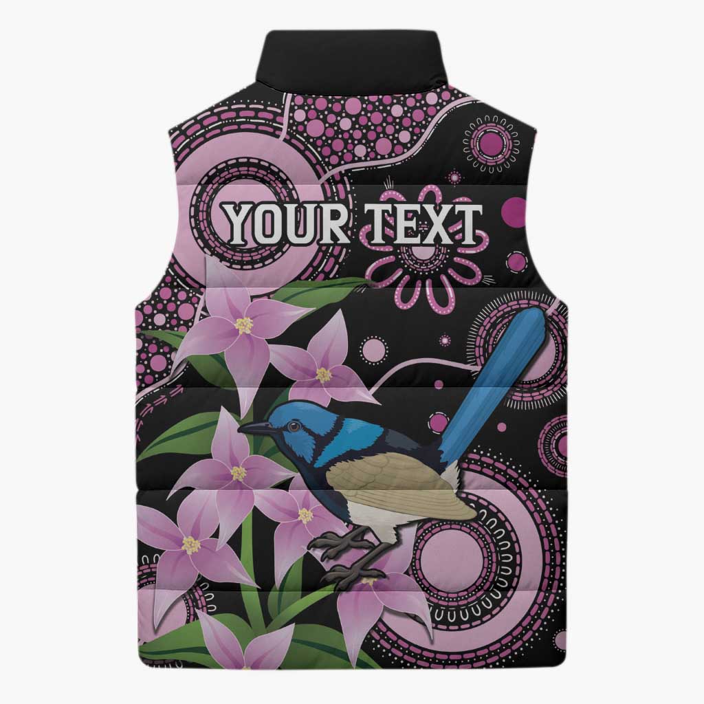 Personalised Australia Boronia And Malurus Cyaneus Sleeveless Puffer Jacket Aboriginal Art - Aussie Hoodie