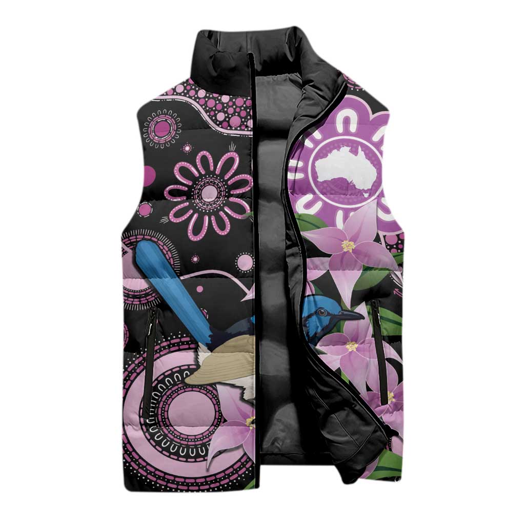 Personalised Australia Boronia And Malurus Cyaneus Sleeveless Puffer Jacket Aboriginal Art - Aussie Hoodie