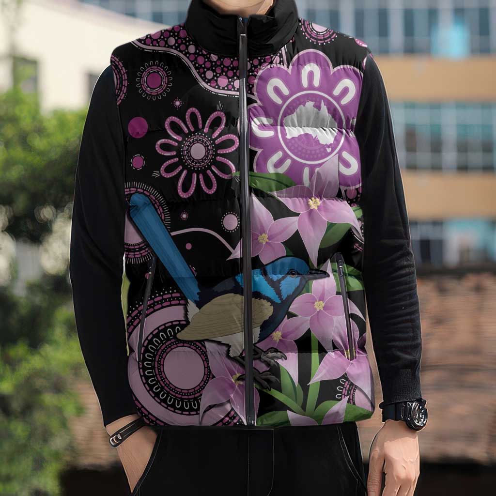 Personalised Australia Boronia And Malurus Cyaneus Sleeveless Puffer Jacket Aboriginal Art - Aussie Hoodie