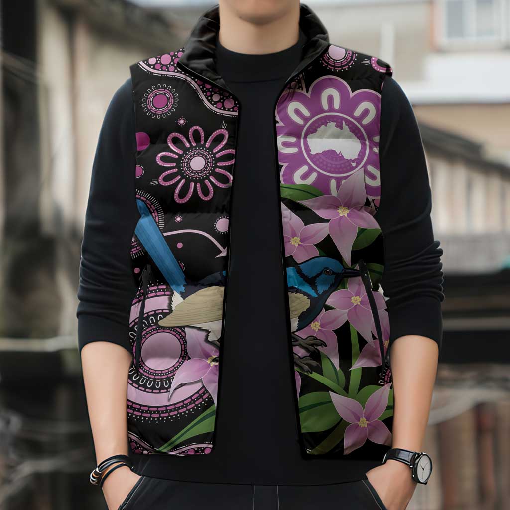 Personalised Australia Boronia And Malurus Cyaneus Sleeveless Puffer Jacket Aboriginal Art - Aussie Hoodie
