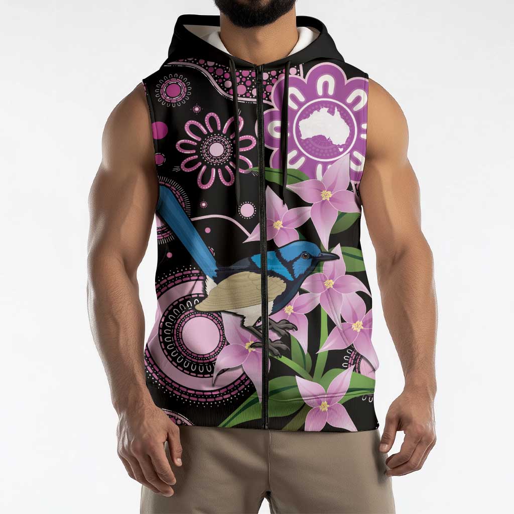 Personalised Australia Boronia And Malurus Cyaneus Sleeveless Zip Hoodie Aboriginal Art LT14
