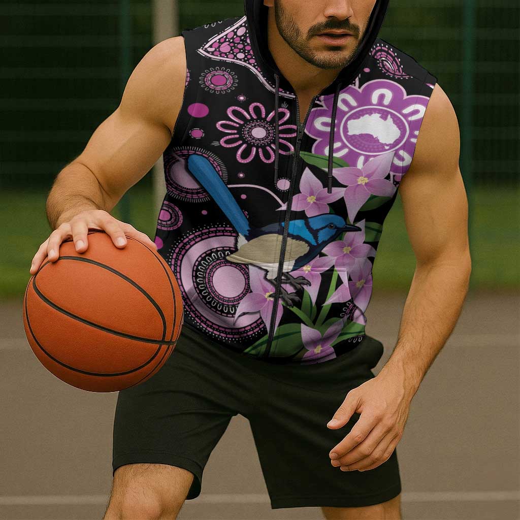 Personalised Australia Boronia And Malurus Cyaneus Sleeveless Zip Hoodie Aboriginal Art LT14