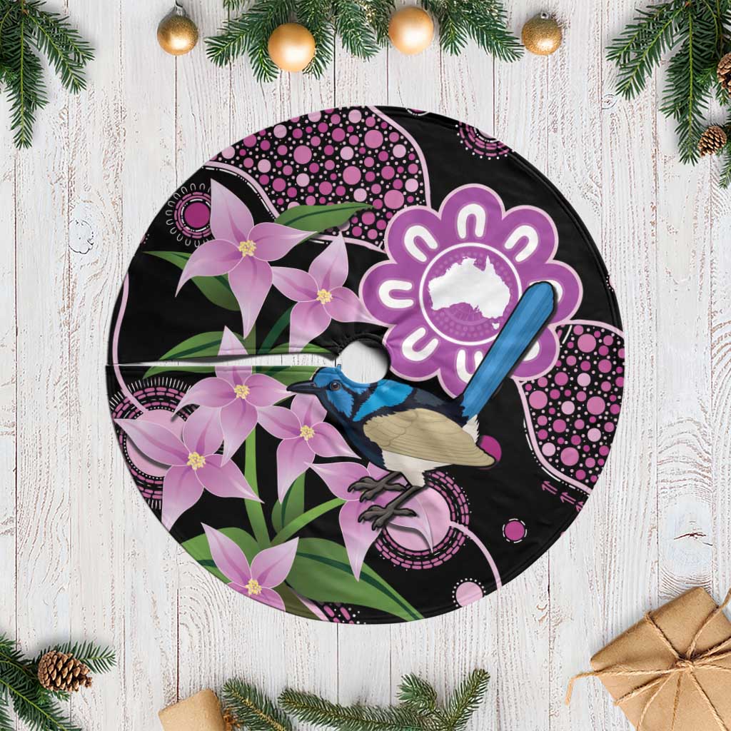 Australia Boronia And Malurus Cyaneus Tree Skirt Aboriginal Art - Aussie Hoodie