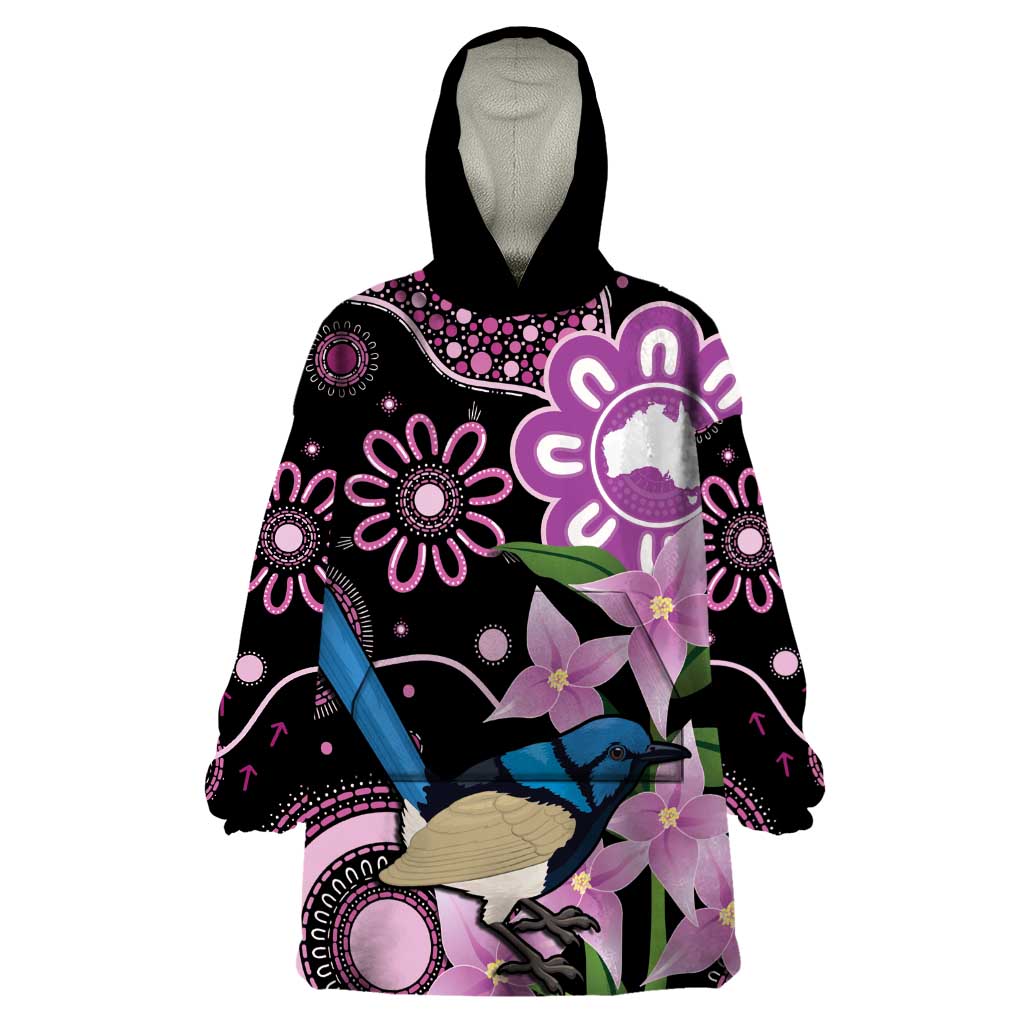 Personalised Australia Boronia And Malurus Cyaneus Wearable Blanket Hoodie Aboriginal Art