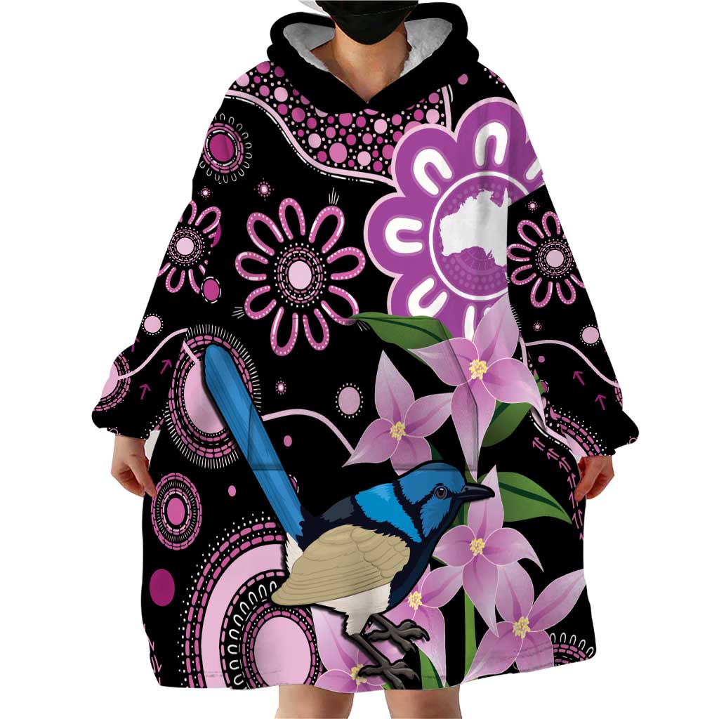 Personalised Australia Boronia And Malurus Cyaneus Wearable Blanket Hoodie Aboriginal Art