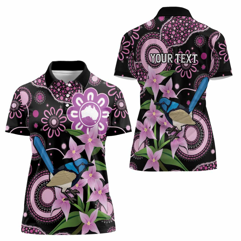 Personalised Australia Boronia And Malurus Cyaneus Women Polo Shirt Aboriginal Art