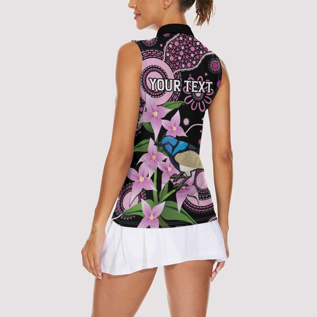 Personalised Australia Boronia And Malurus Cyaneus Women Sleeveless Polo Shirt Aboriginal Art