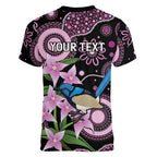 Personalised Australia Boronia And Malurus Cyaneus Women V-Neck T-Shirt Aboriginal Art