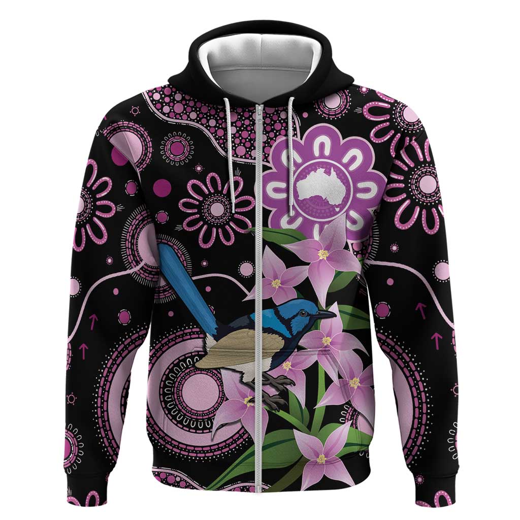 Personalised Australia Boronia And Malurus Cyaneus Zip Hoodie Aboriginal Art