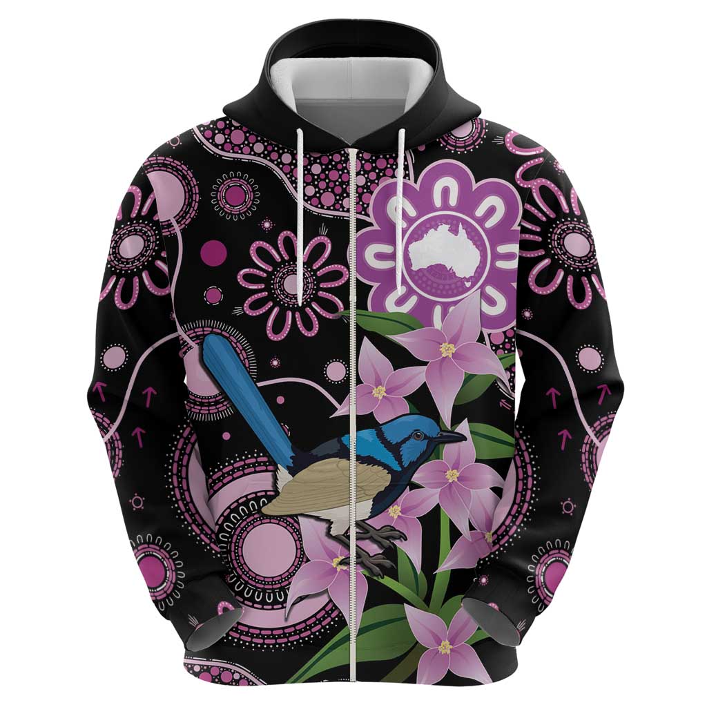 Personalised Australia Boronia And Malurus Cyaneus Zip Hoodie Aboriginal Art