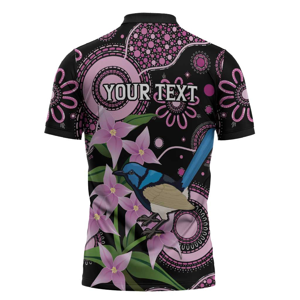 Personalised Australia Boronia And Malurus Cyaneus Zipper Polo Shirt Aboriginal Art - Aussie Hoodie