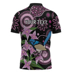 Personalised Australia Boronia And Malurus Cyaneus Zipper Polo Shirt Aboriginal Art - Aussie Hoodie