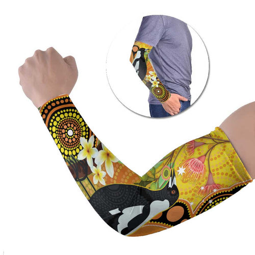 Australia Eucalyptus Flower And Magpie Arm Sleeves Aboriginal Art - Aussie Hoodie