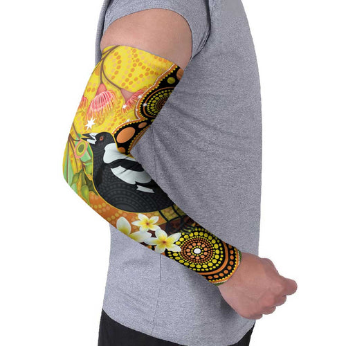 Australia Eucalyptus Flower And Magpie Arm Sleeves Aboriginal Art - Aussie Hoodie