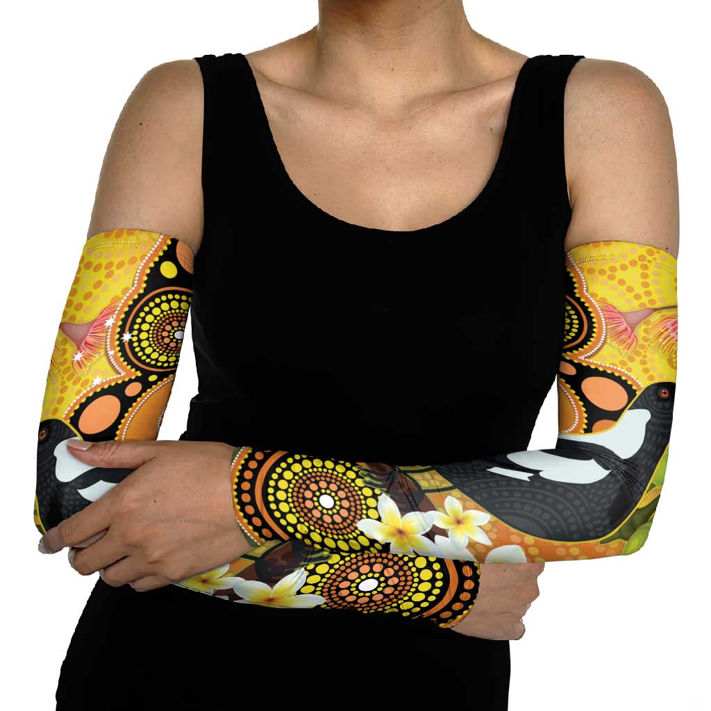 Australia Eucalyptus Flower And Magpie Arm Sleeves Aboriginal Art - Aussie Hoodie