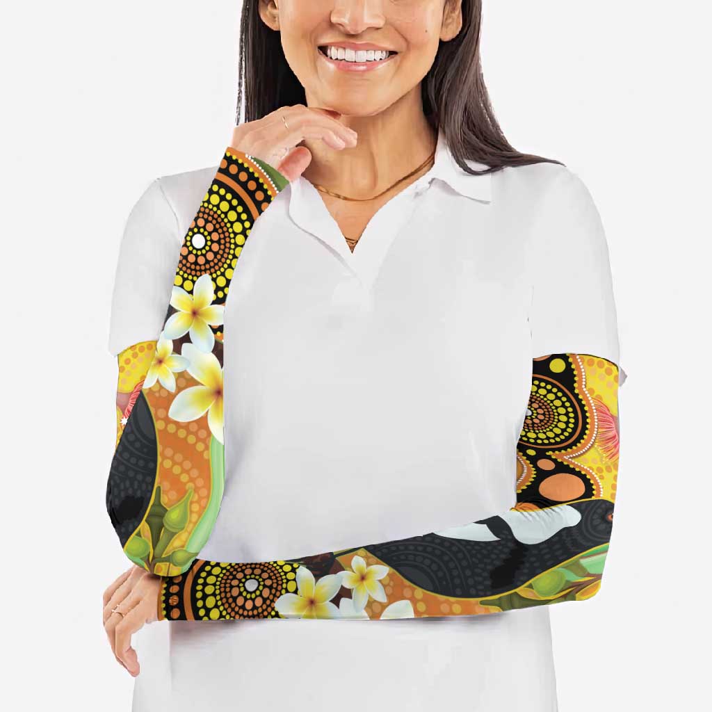 Australia Eucalyptus Flower And Magpie Arm Sleeves Aboriginal Art - Aussie Hoodie
