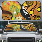 Australia Eucalyptus Flower And Magpie Auto Sun Shade Aboriginal Art - Aussie Hoodie