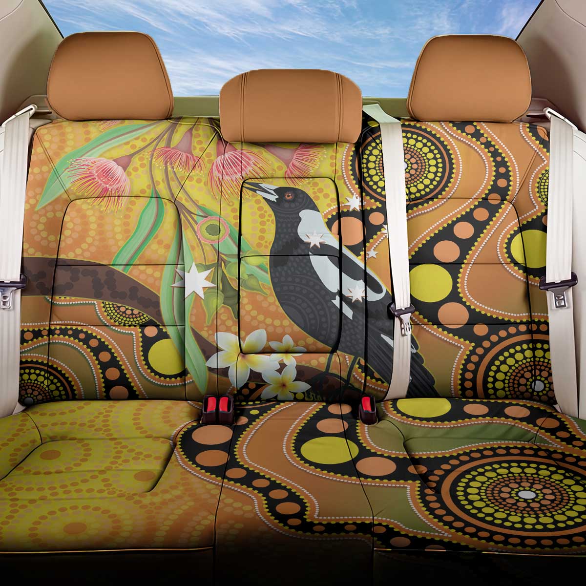 Australia Eucalyptus Flower And Magpie Back Car Seat Cover Aboriginal Art