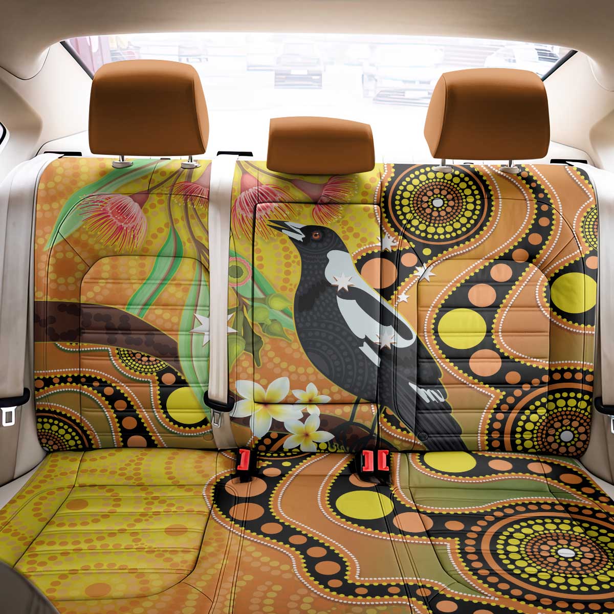 Australia Eucalyptus Flower And Magpie Back Car Seat Cover Aboriginal Art