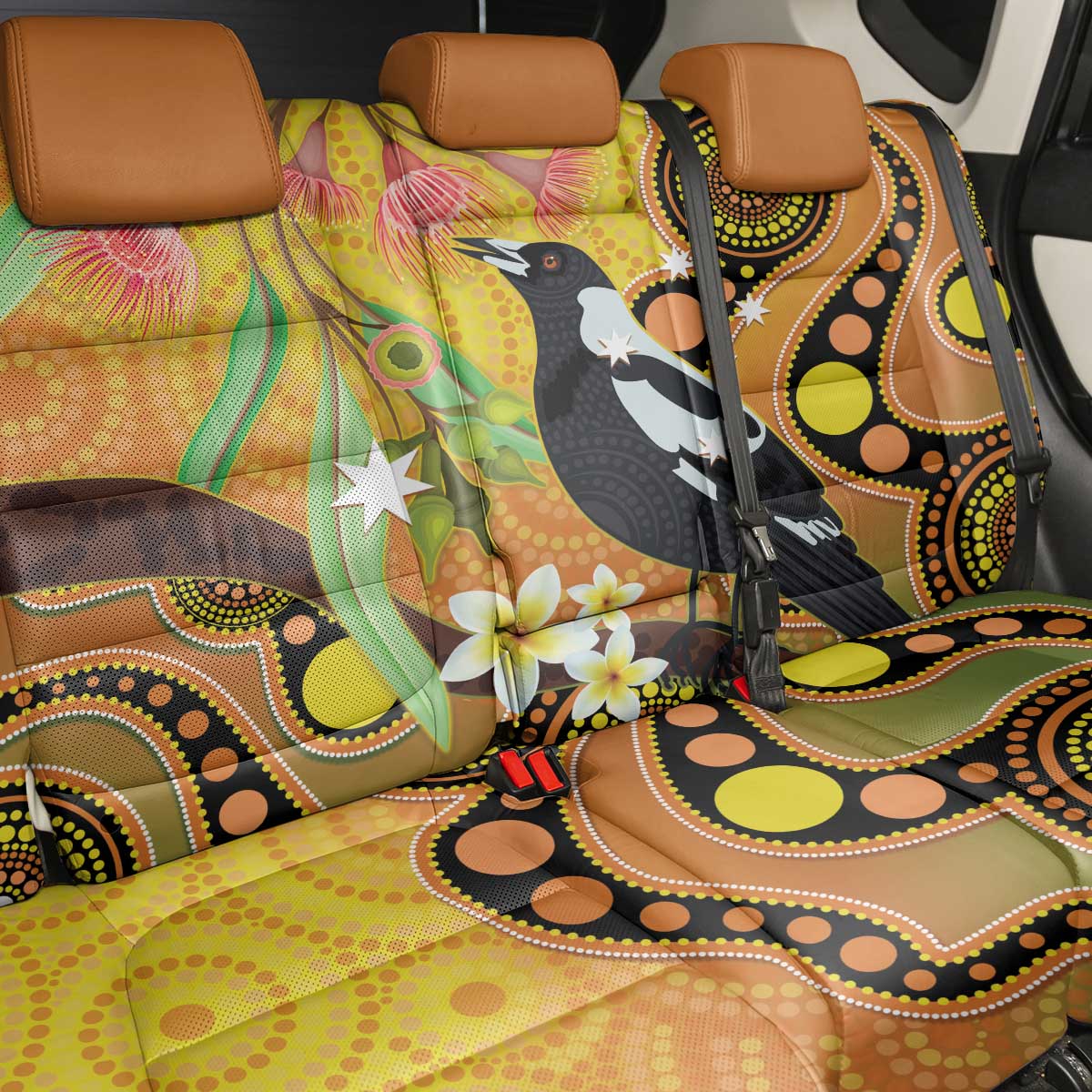 Australia Eucalyptus Flower And Magpie Back Car Seat Cover Aboriginal Art