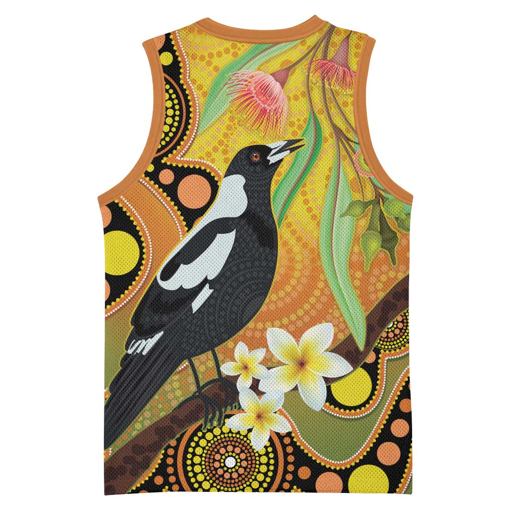 Australia Eucalyptus Flower And Magpie Basketball Jersey Aboriginal Art - Aussie Hoodie