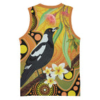Australia Eucalyptus Flower And Magpie Basketball Jersey Aboriginal Art - Aussie Hoodie